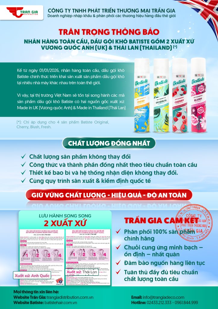 Độc quyền thương hiệu Batiste số 1 Thế Giới